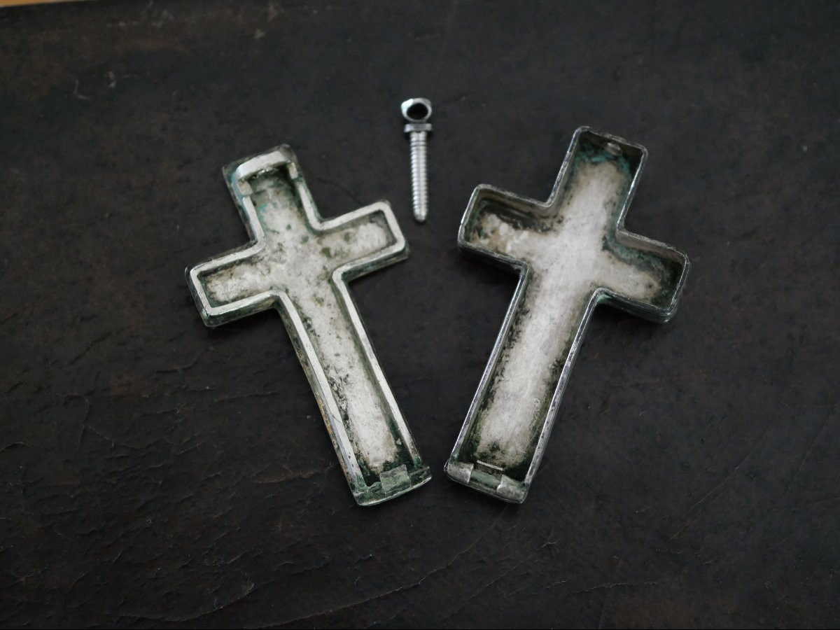 Croix reliquaire pectorale en argent – Début XVIe siècle – Scènes du Christ, rareté Renaissance-photo-6
