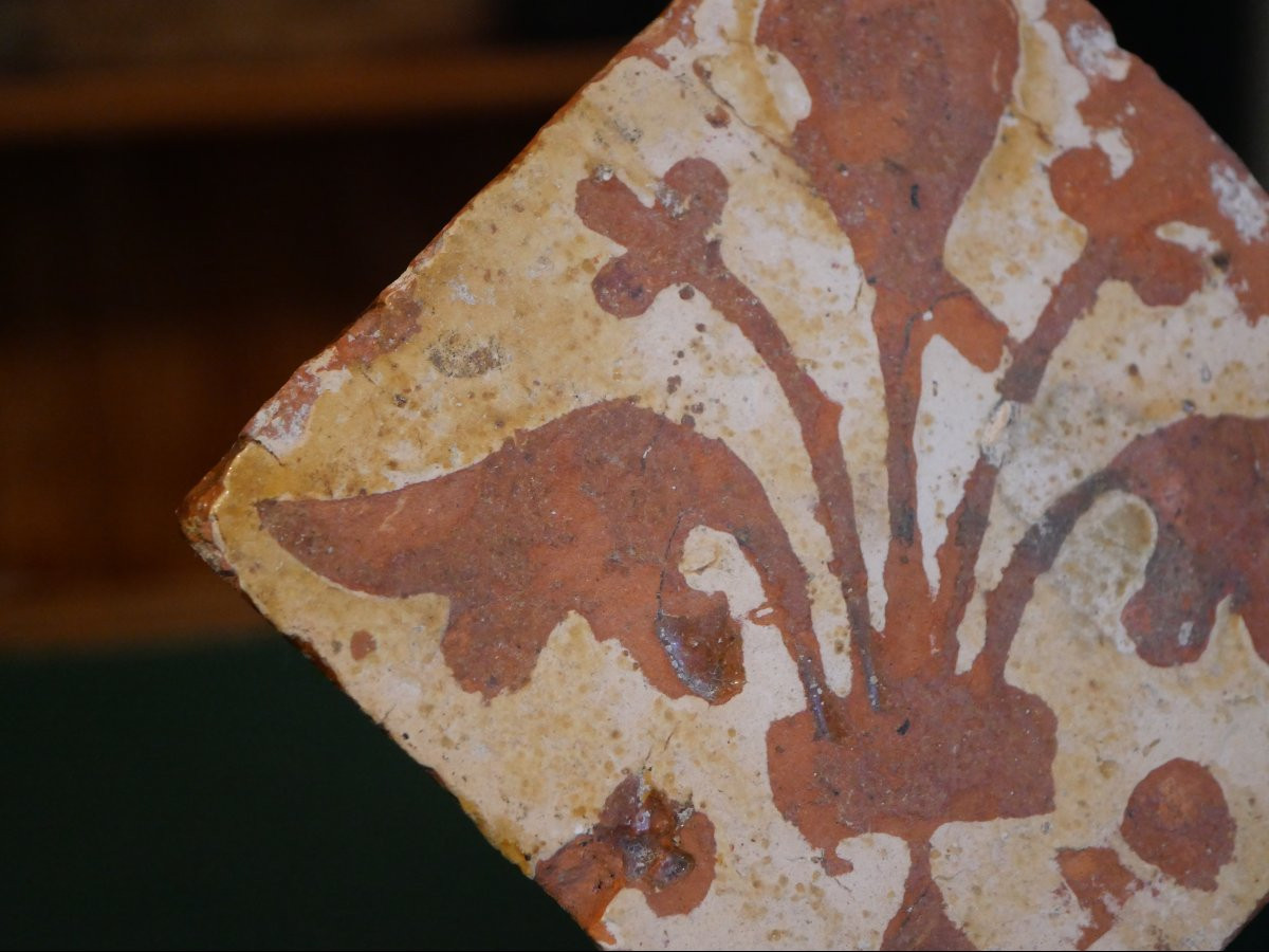 Medieval Paving Tile With Fleur-de-lis - Normandy, 13th-14th Century-photo-2