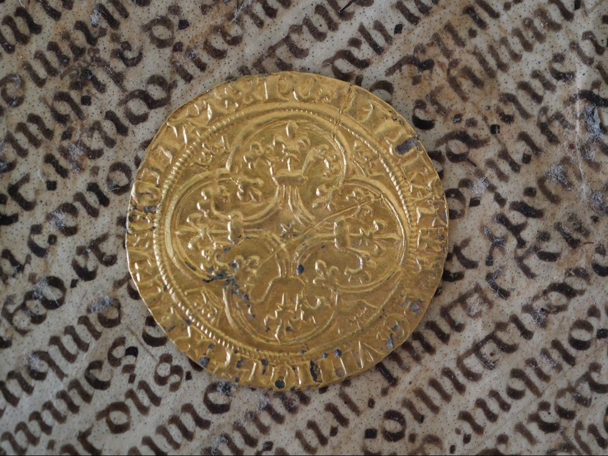 Gold Shield With Crown - Charles VI (1380-1422) - Royal Medieval Coinage In 24k Gold-photo-2