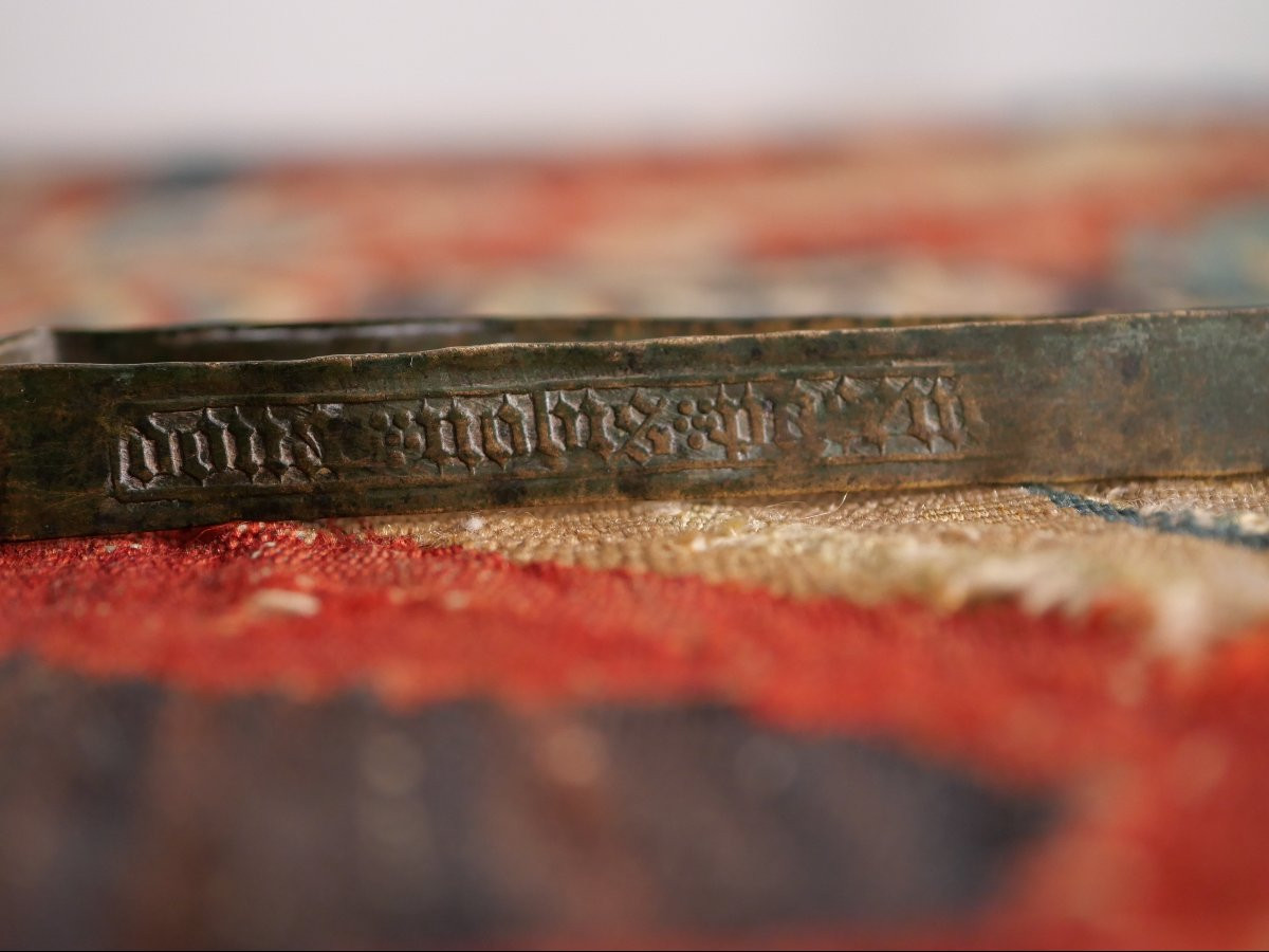 Gothic Bronze Tongs - 15th Century - Inscription "dona Nobis Pacem", Medieval Object-photo-3