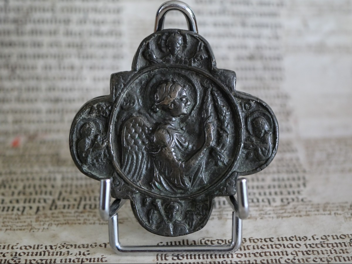 Plaque quadrilobée bronze – Archange Gabriel – Italie, Quattrocento, fin XVe siècle, Médiéval