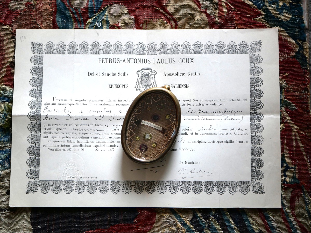 Reliquaire Marie de l’Incarnation (1566-1618) 4 reliques authentifiées 1901 Versailles Pontoise