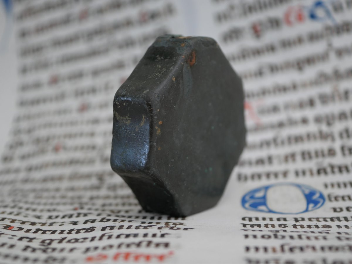 Medieval Bronze Sword Pommel - 13th Century, Octagonal Shape, Beautiful Green Patina-photo-3