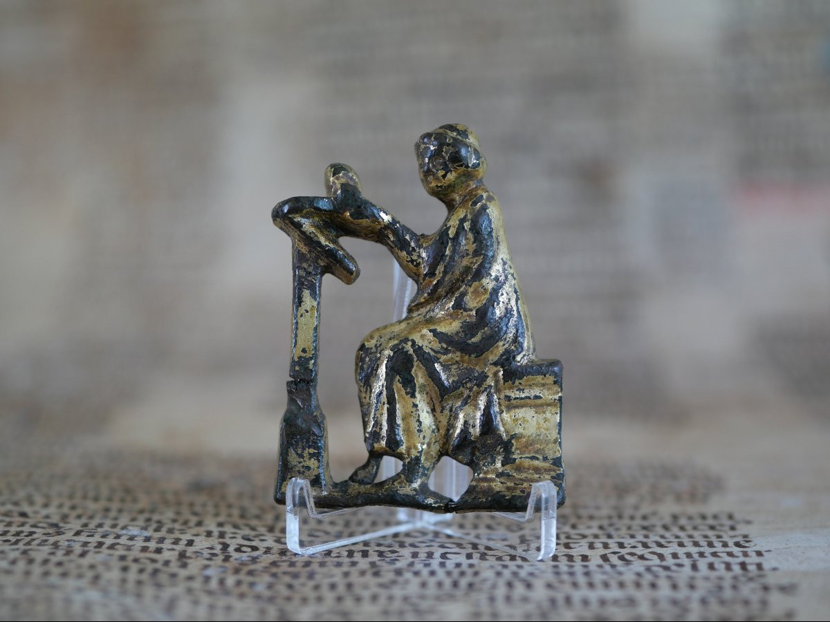 Medieval Ormolu Wall Lamp, Copyist Monk - 12th / 13th Century, Gothic, Middle Ages-photo-3