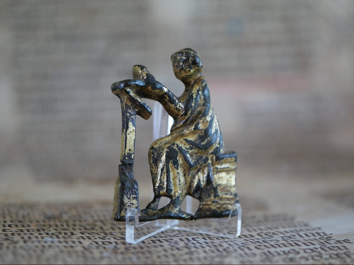 Medieval Ormolu Wall Lamp, Copyist Monk - 12th / 13th Century, Gothic, Middle Ages-photo-4