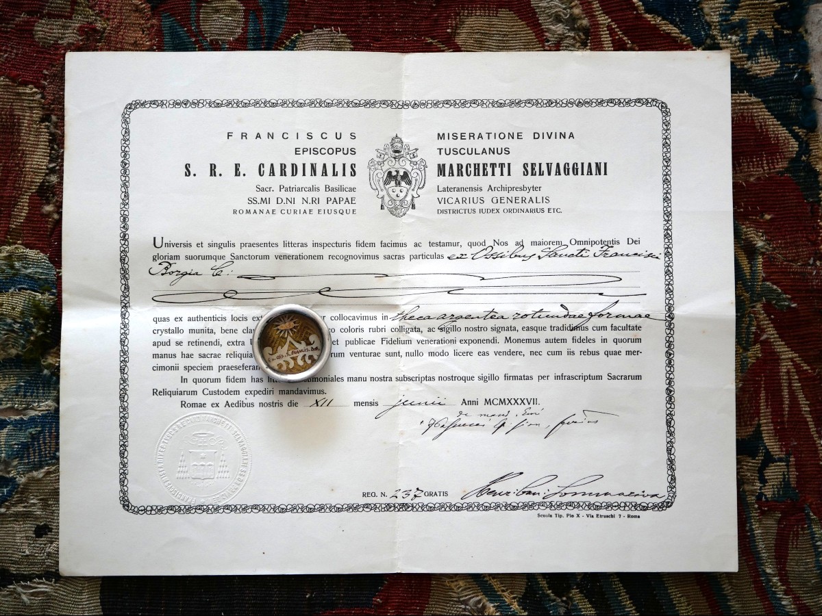Reliquary Of Saint Francis Of Borgia (1510-1572) - With Certificate Of Authenticity From 1937