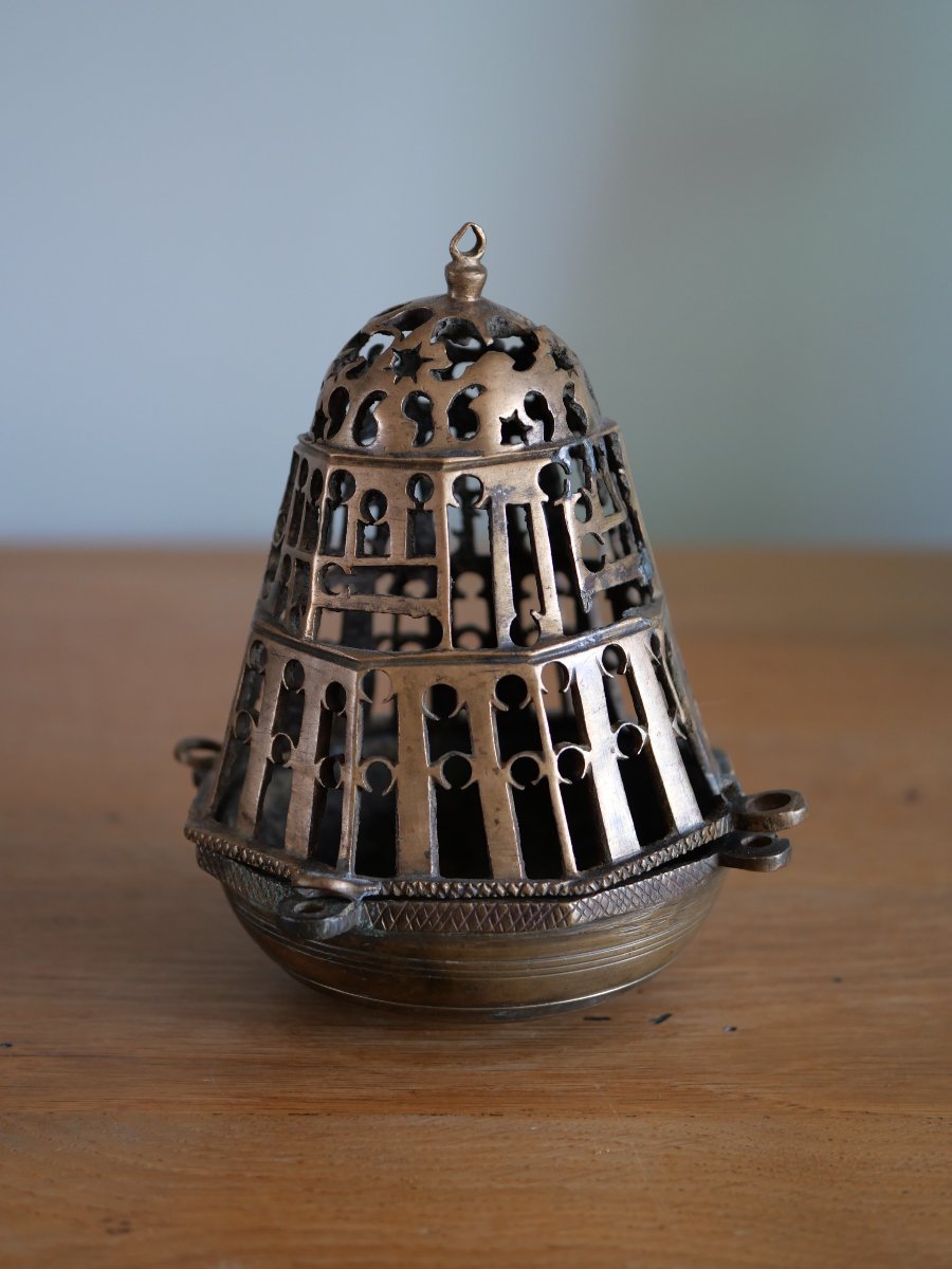 Medieval Gothic Openwork Bronze Incense Burner - Upper Aragon, Spain, 14th-15th Century-photo-2