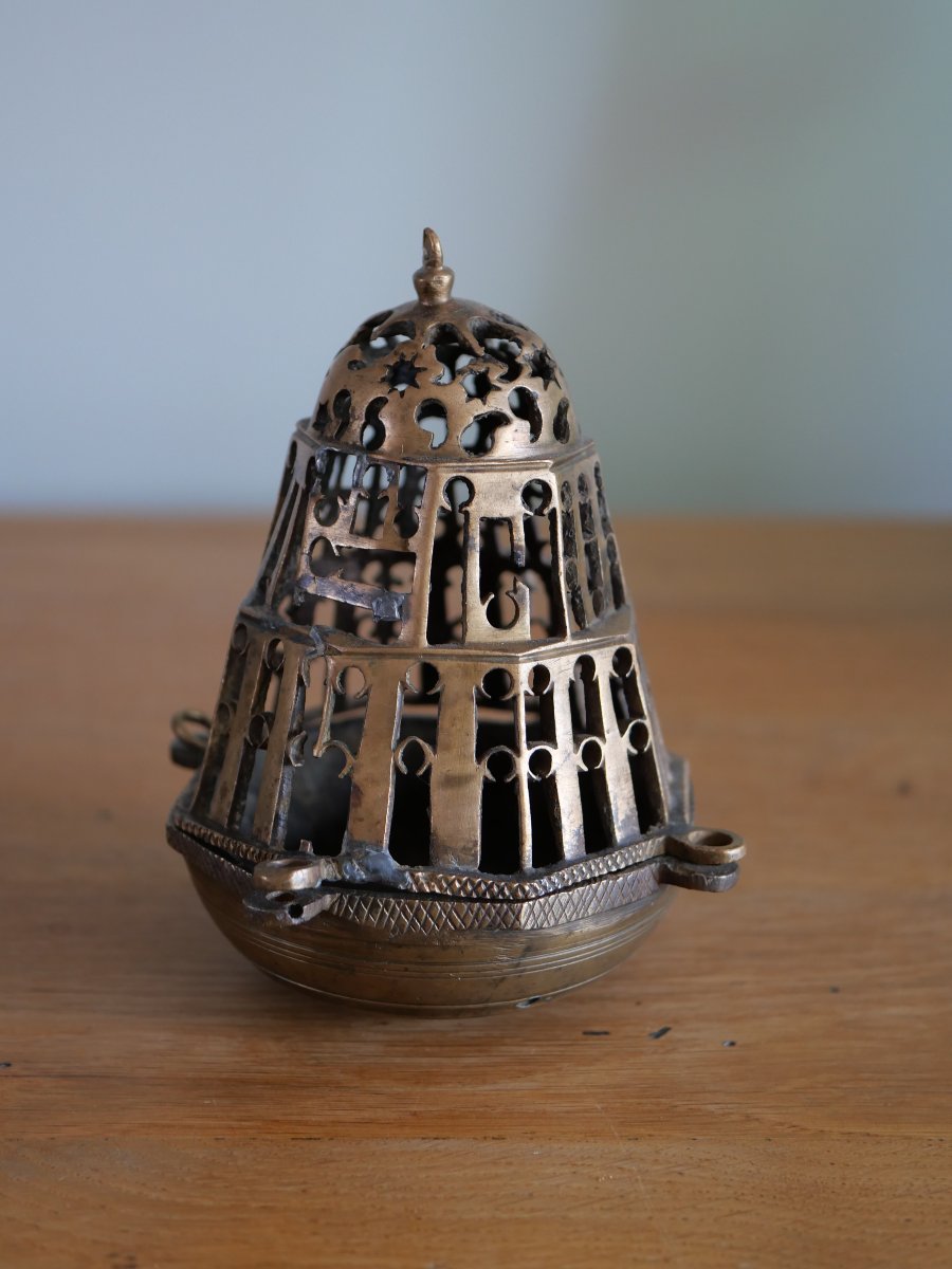 Medieval Gothic Openwork Bronze Incense Burner - Upper Aragon, Spain, 14th-15th Century-photo-3