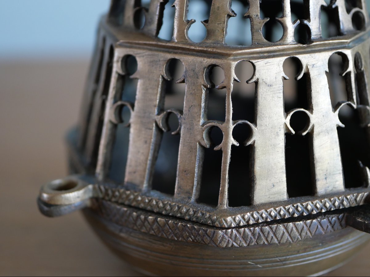 Medieval Gothic Openwork Bronze Incense Burner - Upper Aragon, Spain, 14th-15th Century-photo-4