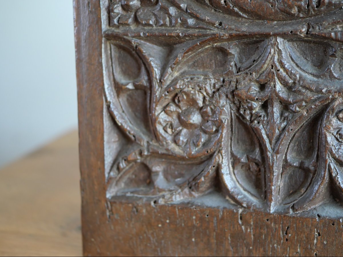 Carved Oak Gothic Chest Panel - Late 15th / Early 16th Century, Medieval, Haute époque-photo-2