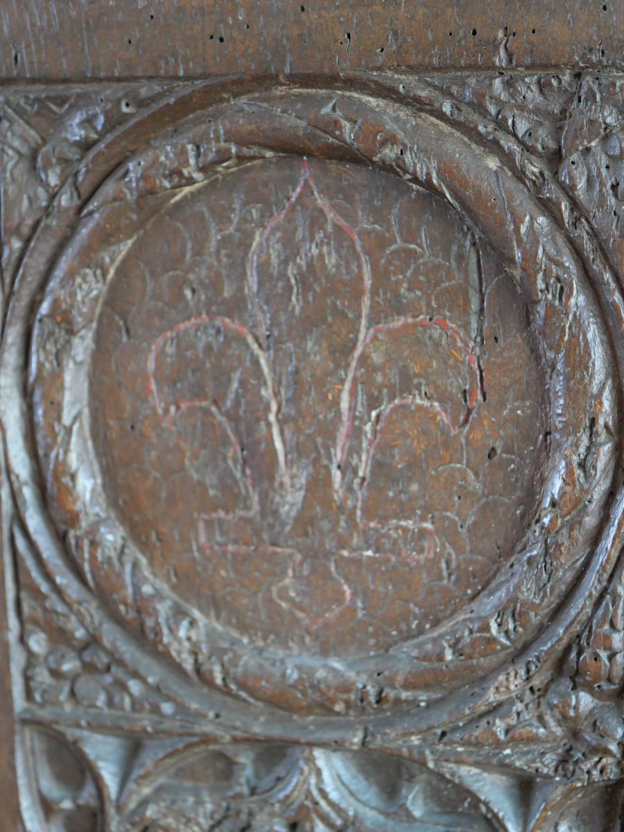 Carved Oak Gothic Chest Panel - Late 15th / Early 16th Century, Medieval, Haute époque-photo-4