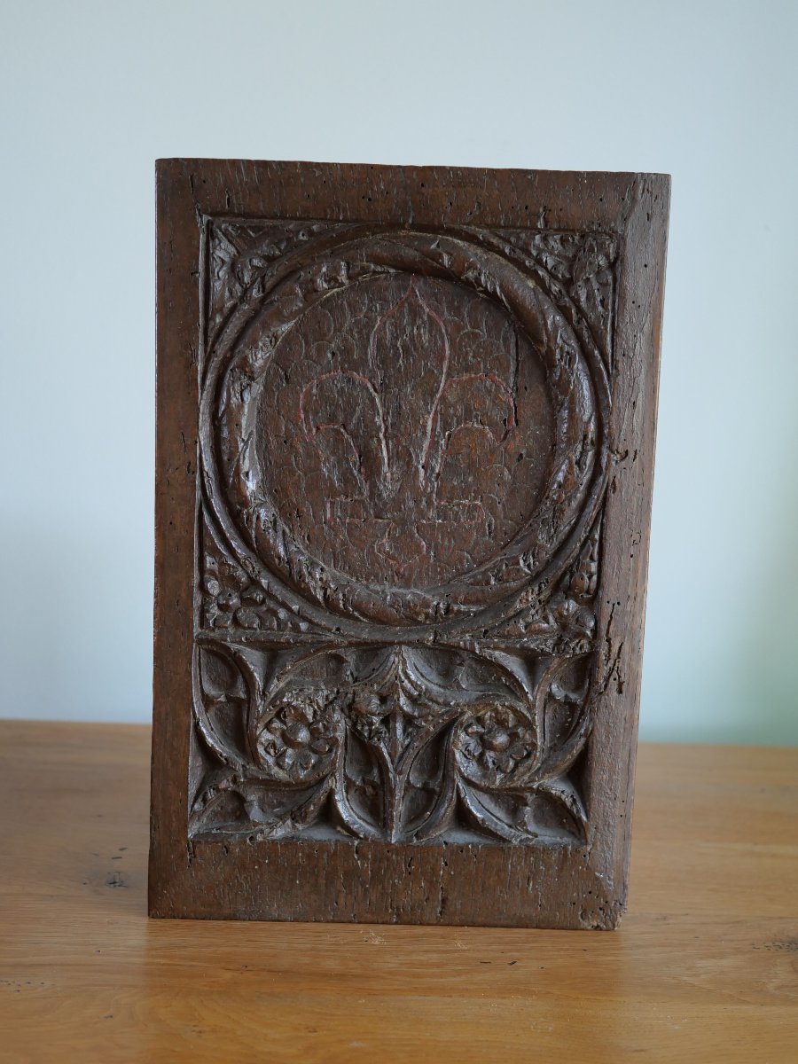 Carved Oak Gothic Chest Panel - Late 15th / Early 16th Century, Medieval, Haute époque