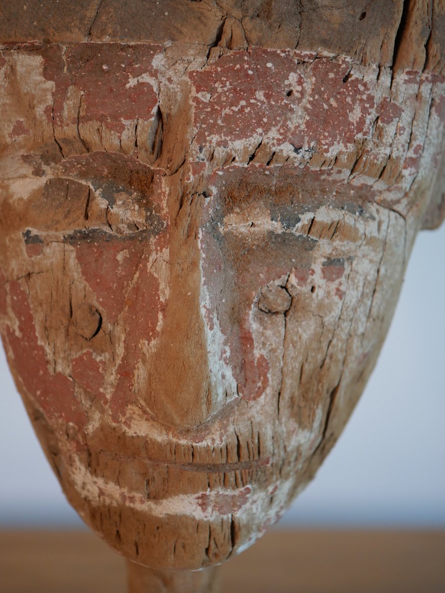 Polychrome Wooden Egyptian Sarcophagus Mask – Late Period (664–332 B.c.) Archaeology-photo-3