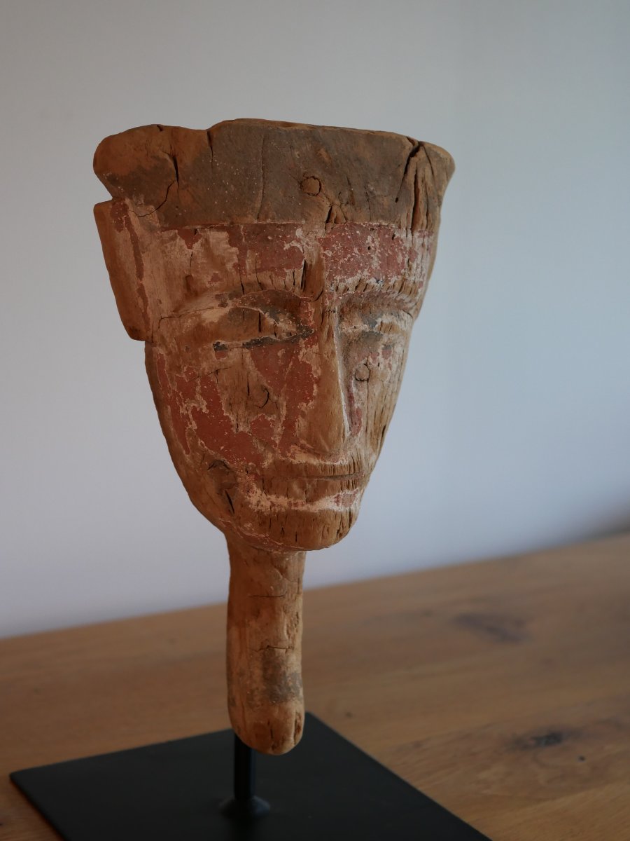 Polychrome Wooden Egyptian Sarcophagus Mask – Late Period (664–332 B.c.) Archaeology-photo-4