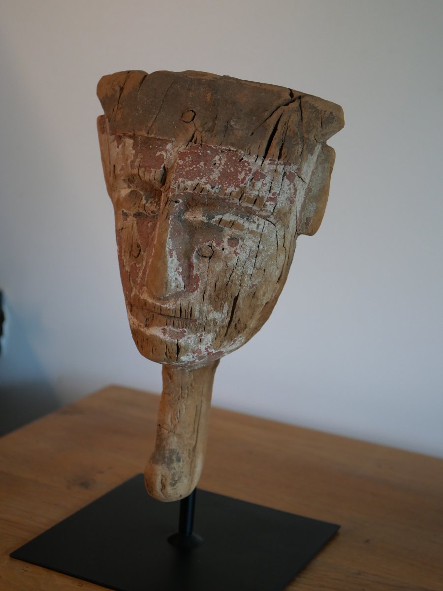 Polychrome Wooden Egyptian Sarcophagus Mask – Late Period (664–332 B.c.) Archaeology-photo-8
