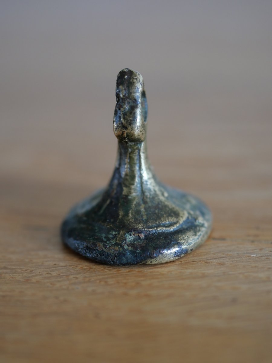 Matrice sceau médiéval en bronze – Phénix et ses petits – France, XIVe siècle – Expertisé-photo-3
