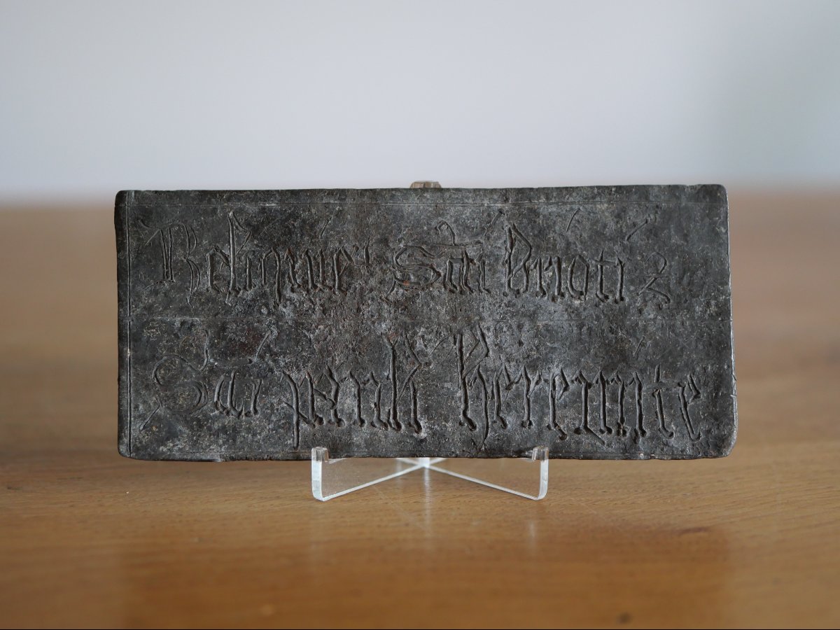 Medieval Lead Reliquary Plaque – 15th Century – Saint Beatrice & Saint Paul The Hermit