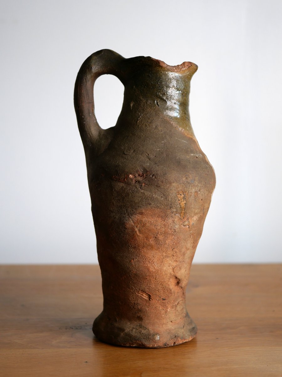 Medieval English Glazed Ceramic Pitcher – London, 13th–14th Century – Provenance: Bruges