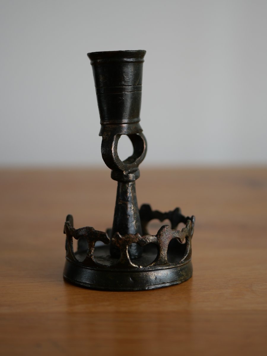 Miniature Gothic Bronze Candlestick – “ringkandelaar” Type – Flanders, 15th Century, Medieval-photo-2