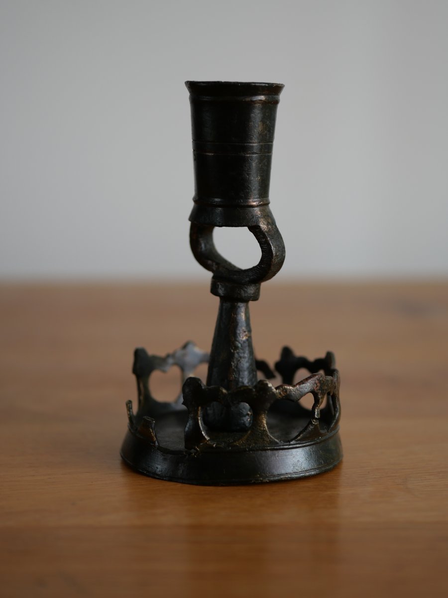 Miniature Gothic Bronze Candlestick – “ringkandelaar” Type – Flanders, 15th Century, Medieval-photo-3