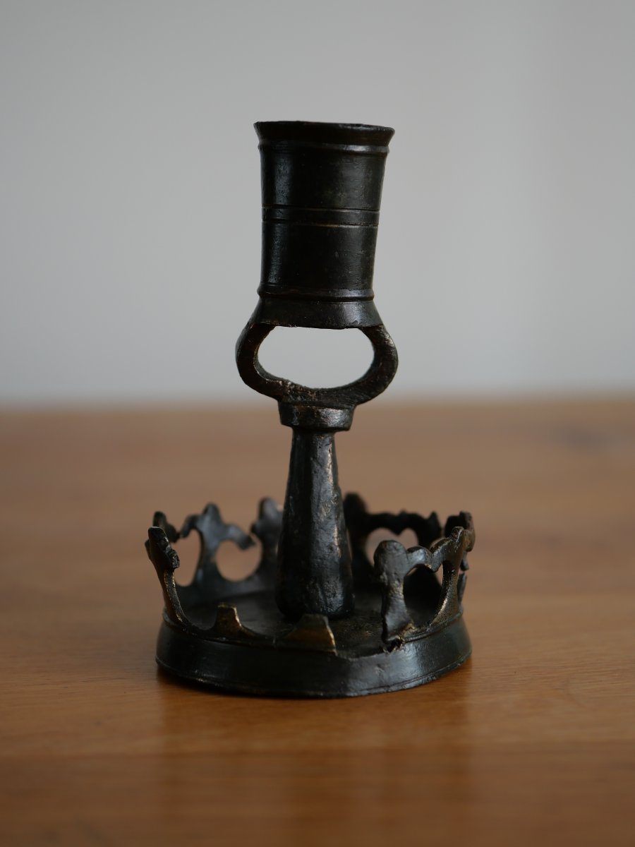 Miniature Gothic Bronze Candlestick – “ringkandelaar” Type – Flanders, 15th Century, Medieval-photo-4