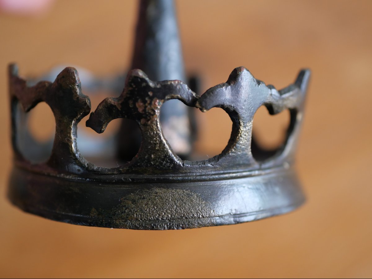 Miniature Gothic Bronze Candlestick – “ringkandelaar” Type – Flanders, 15th Century, Medieval-photo-3