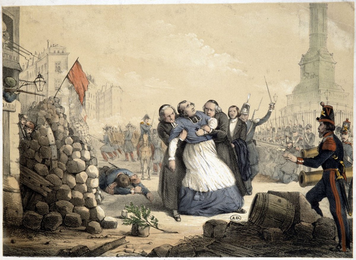 Relique historique de Monseigneur Affre (1793-1848) – Fragment de sa chemise, Souvenir 1848 -photo-1