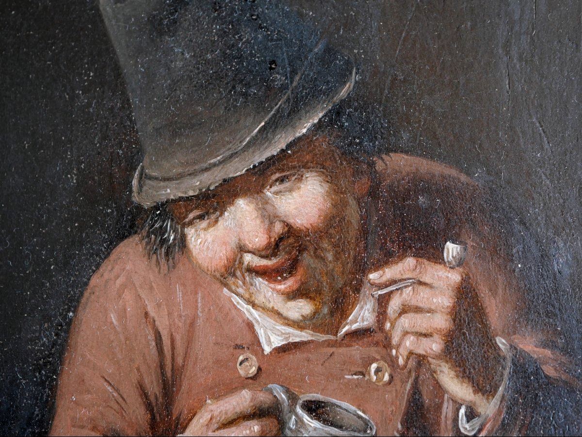 18th-century Flemish Painting – Man With A Pipe And A Mug, A Follower Of David Teniers -photo-2