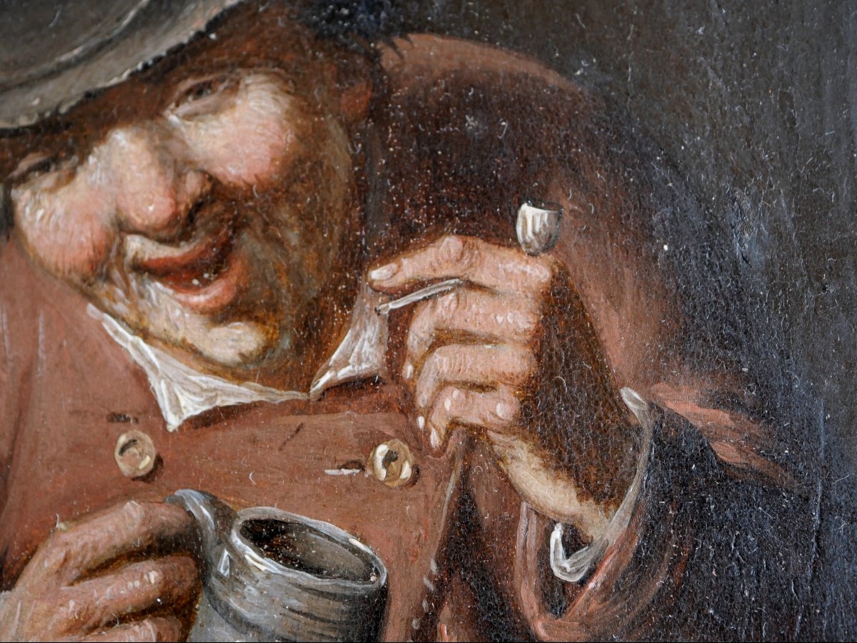 18th-century Flemish Painting – Man With A Pipe And A Mug, A Follower Of David Teniers -photo-3