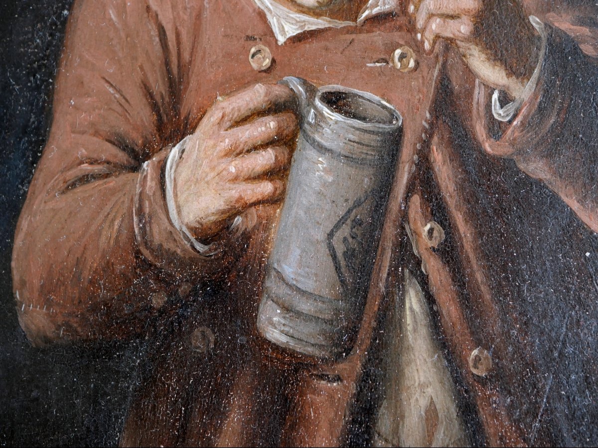 18th-century Flemish Painting – Man With A Pipe And A Mug, A Follower Of David Teniers -photo-4