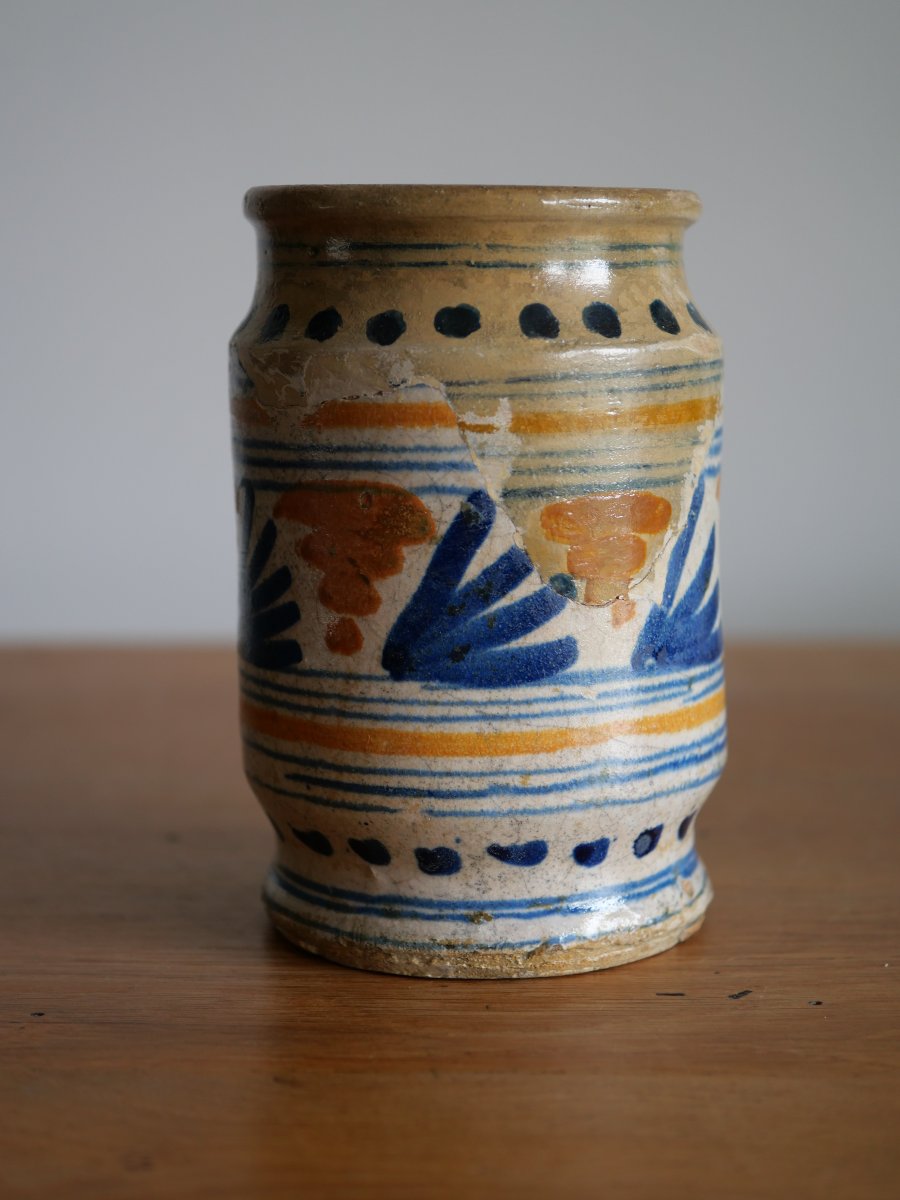 Small Dutch Majolica Apothecary Albarello, Circa 1550–1600. High 16th Century-photo-3