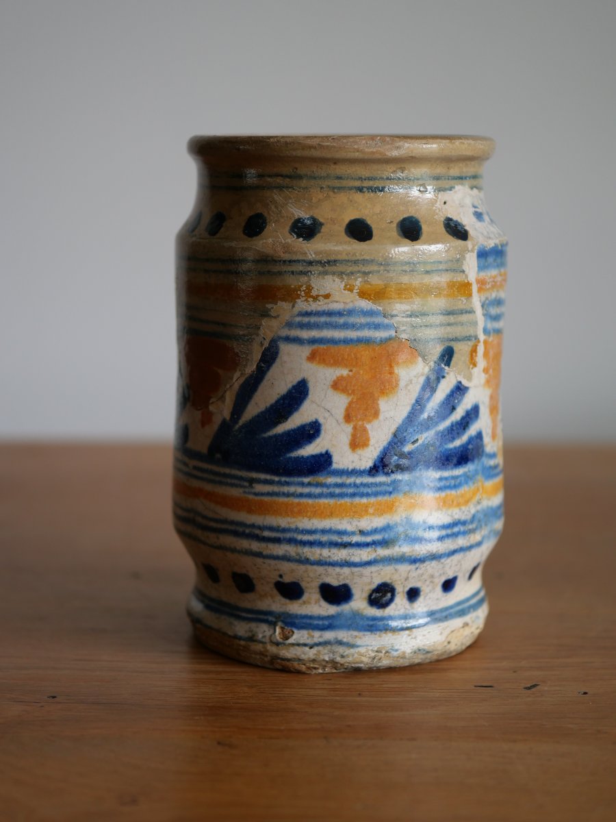Small Dutch Majolica Apothecary Albarello, Circa 1550–1600. High 16th Century-photo-4