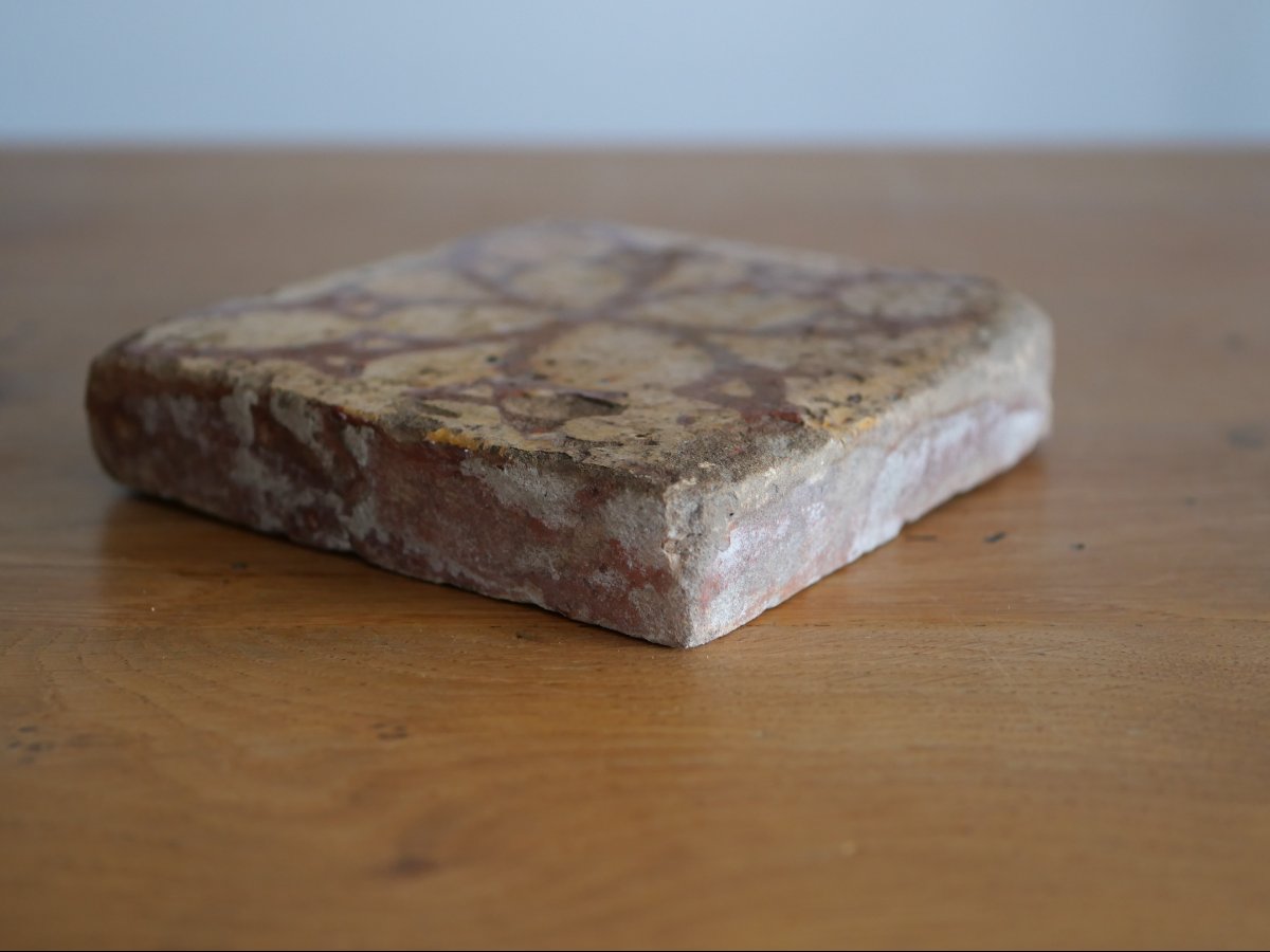 Medieval Floor Tile With Brown And Yellow Engobe Decoration – 14th–15th Century, Normandy -photo-4