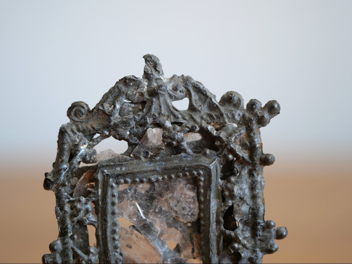 Enseigne de pélerinage médiévale, miroir-enseigne, XIVe-XVe siècle, étain, Moyen Age gothique-photo-2