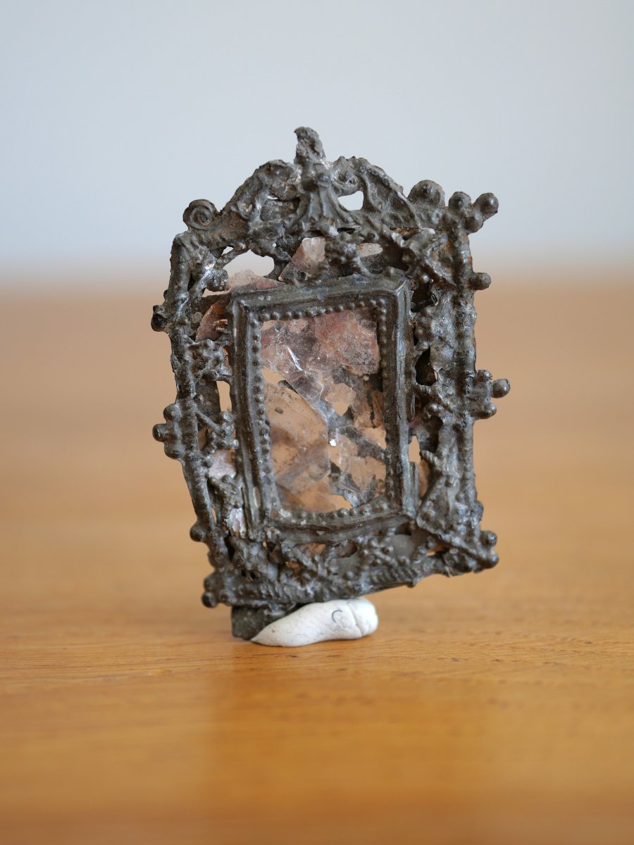 Enseigne de pélerinage médiévale, miroir-enseigne, XIVe-XVe siècle, étain, Moyen Age gothique