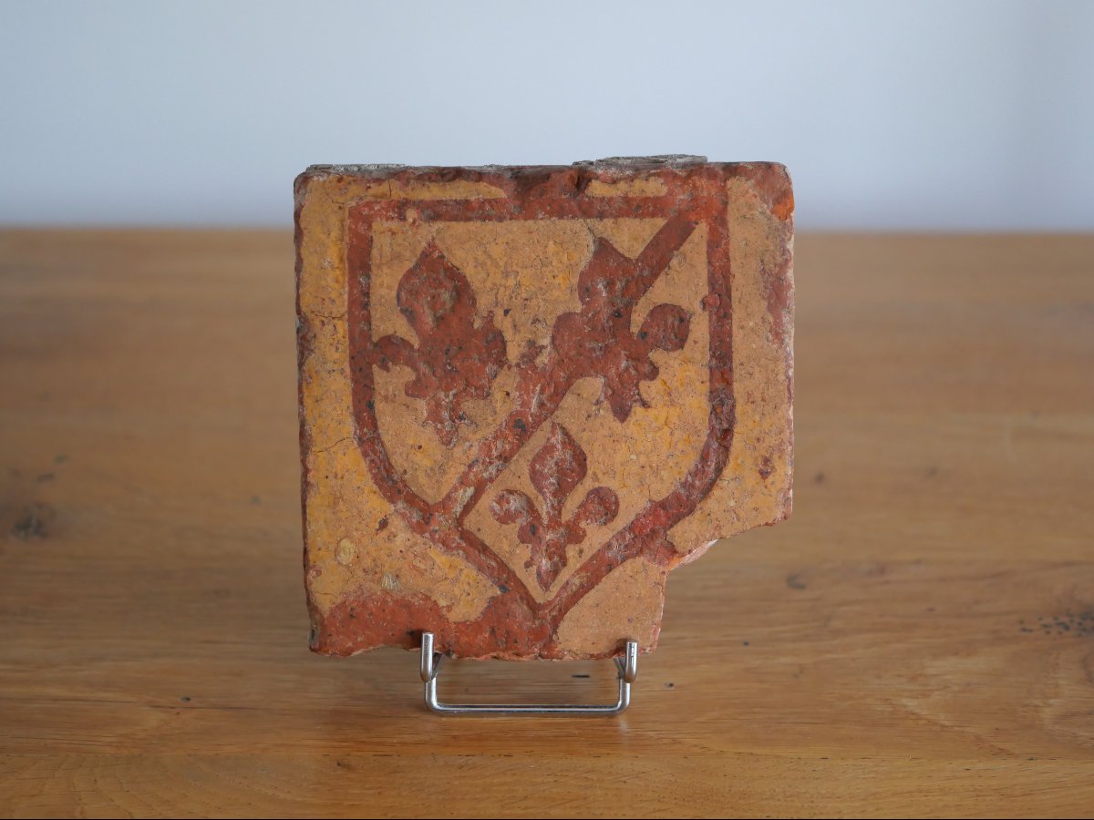 15th-century Medieval Floor Tile Bearing The Coat Of Arms Of Jean De Bourbon, Abbot Of Cluny—gothic Style-photo-2