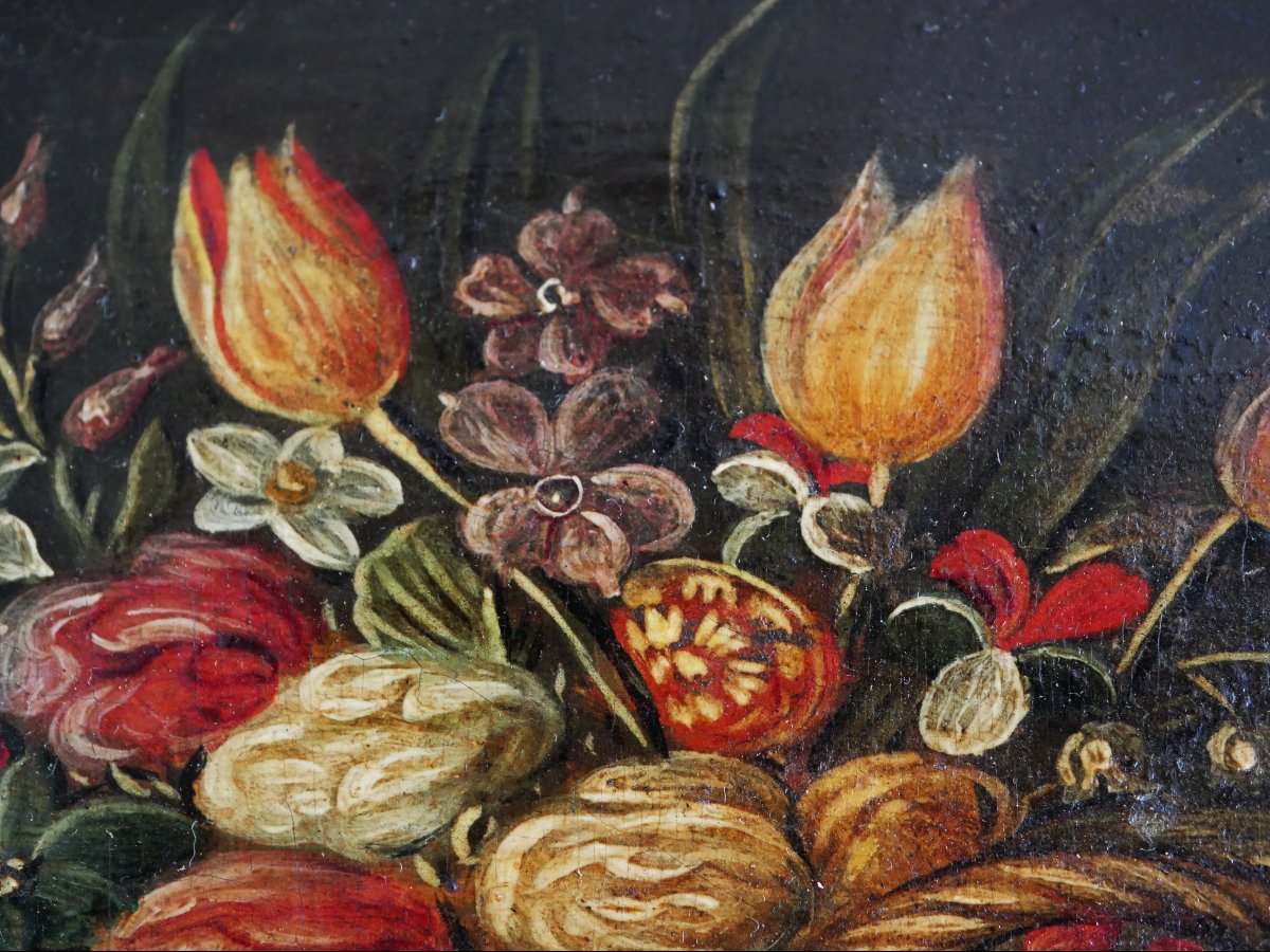 Nature morte aux fleurs dans une corbeille d’osier – École flamande, vers 1640 – XVIIe siècle -photo-2