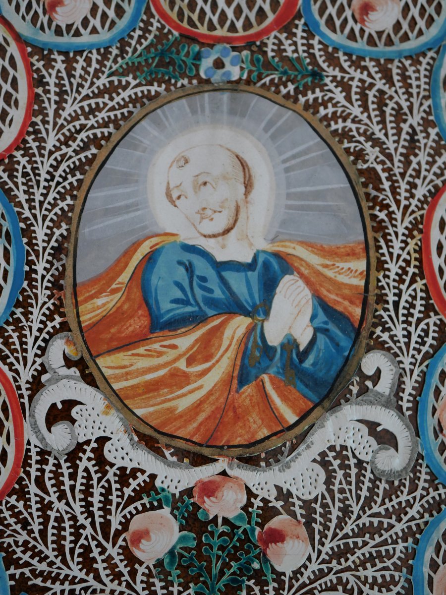 Canivet du XVIIIe siècle représentant saint Pierre , travail de couvent, dévotion -photo-2