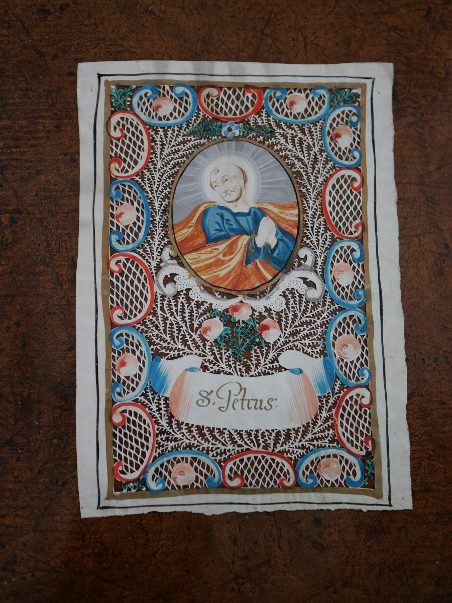 Canivet du XVIIIe siècle représentant saint Pierre , travail de couvent, dévotion 