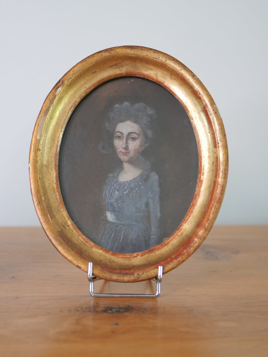 Paire de portraits XVIIIe siècle, Famille de Lasalle, Huile sur cuivre – Cadres bois dorés-photo-2