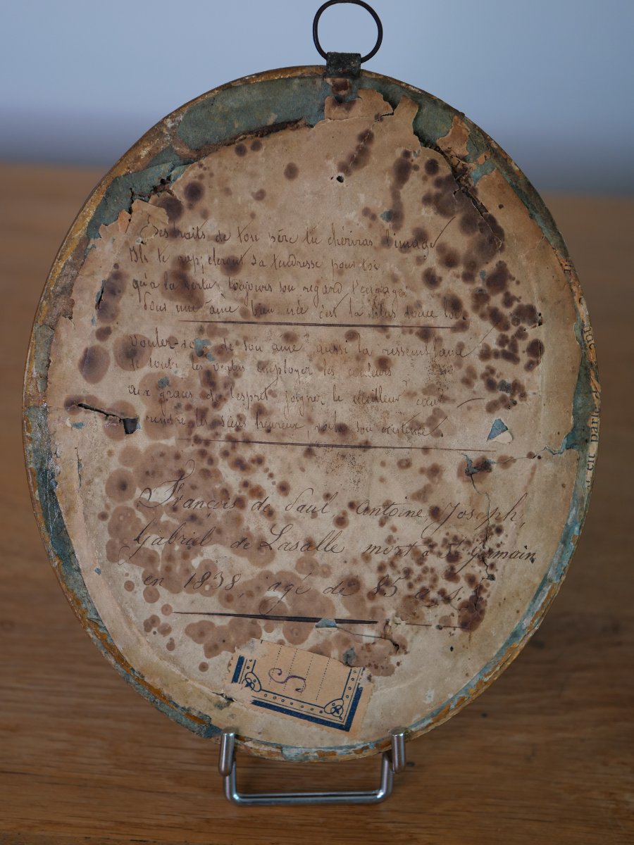 Paire de portraits XVIIIe siècle, Famille de Lasalle, Huile sur cuivre – Cadres bois dorés-photo-2