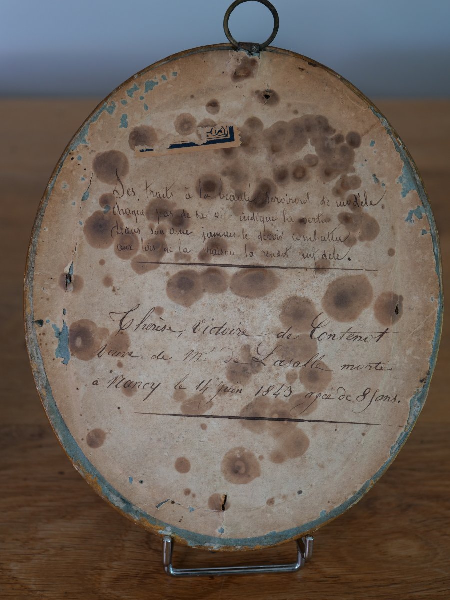 Paire de portraits XVIIIe siècle, Famille de Lasalle, Huile sur cuivre – Cadres bois dorés-photo-3