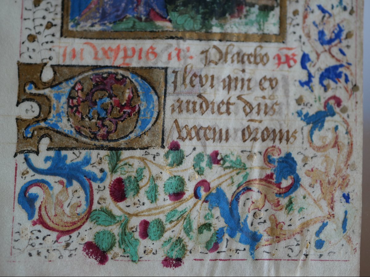 Gothic Illuminated Folio – The Raising Of Lazarus, Flemish Book Of Hours, C. 1480, Medieval-photo-3
