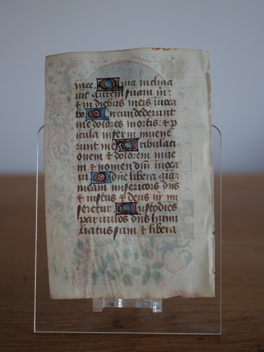 Gothic Illuminated Folio – The Raising Of Lazarus, Flemish Book Of Hours, C. 1480, Medieval-photo-4
