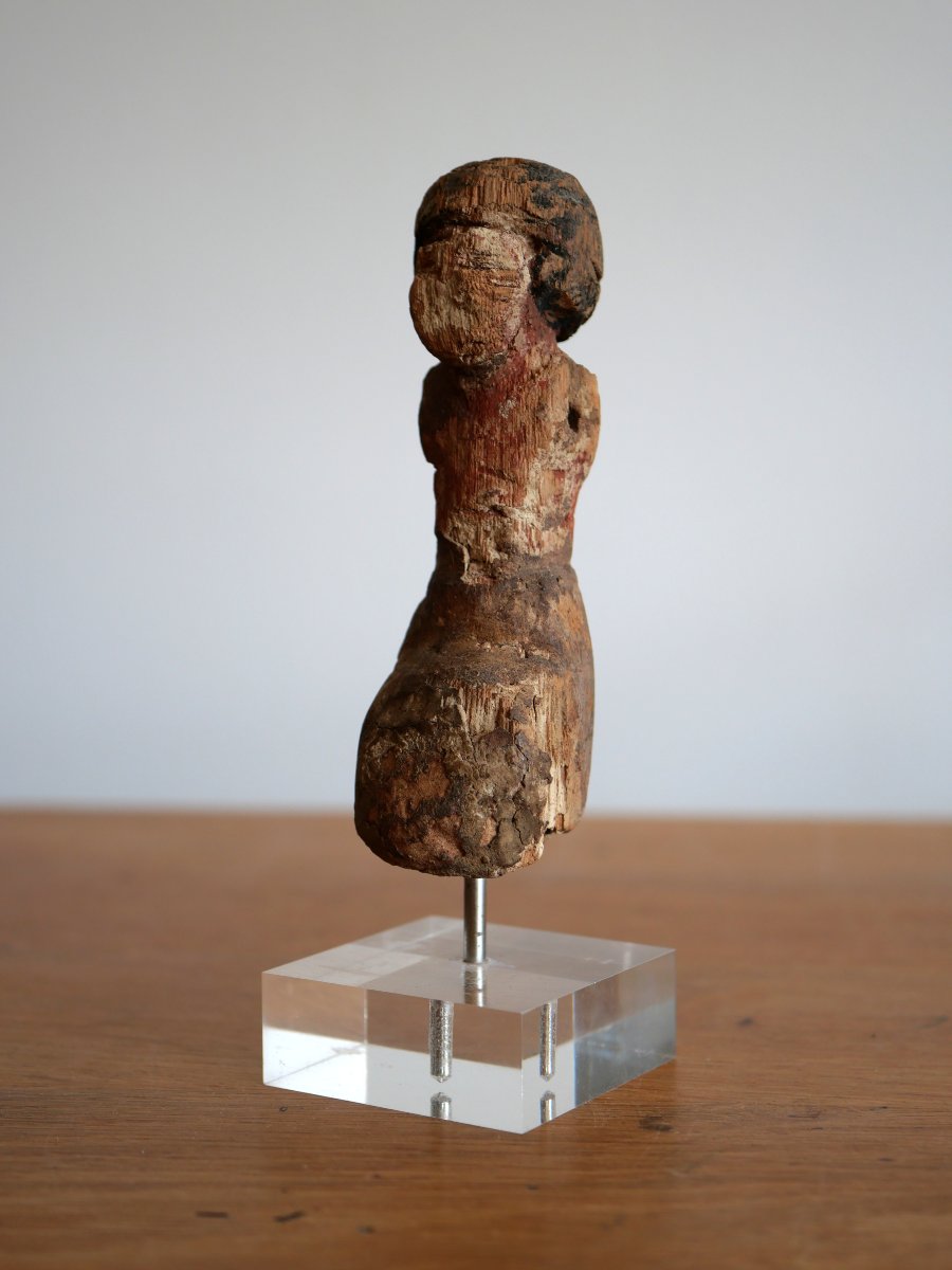 Polychrome Egyptian Wooden Statuette — Rower Of A Funerary Boat, Middle Kingdom, Archaeology