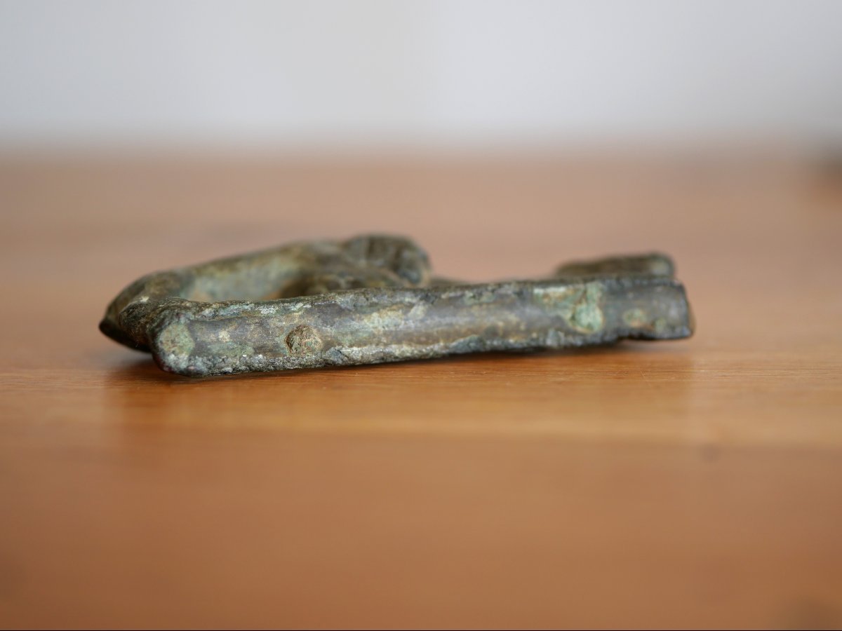 Manche de couteau romain en bronze – Lion attaquant un sanglier – Gaule romaine, archéologie-photo-4