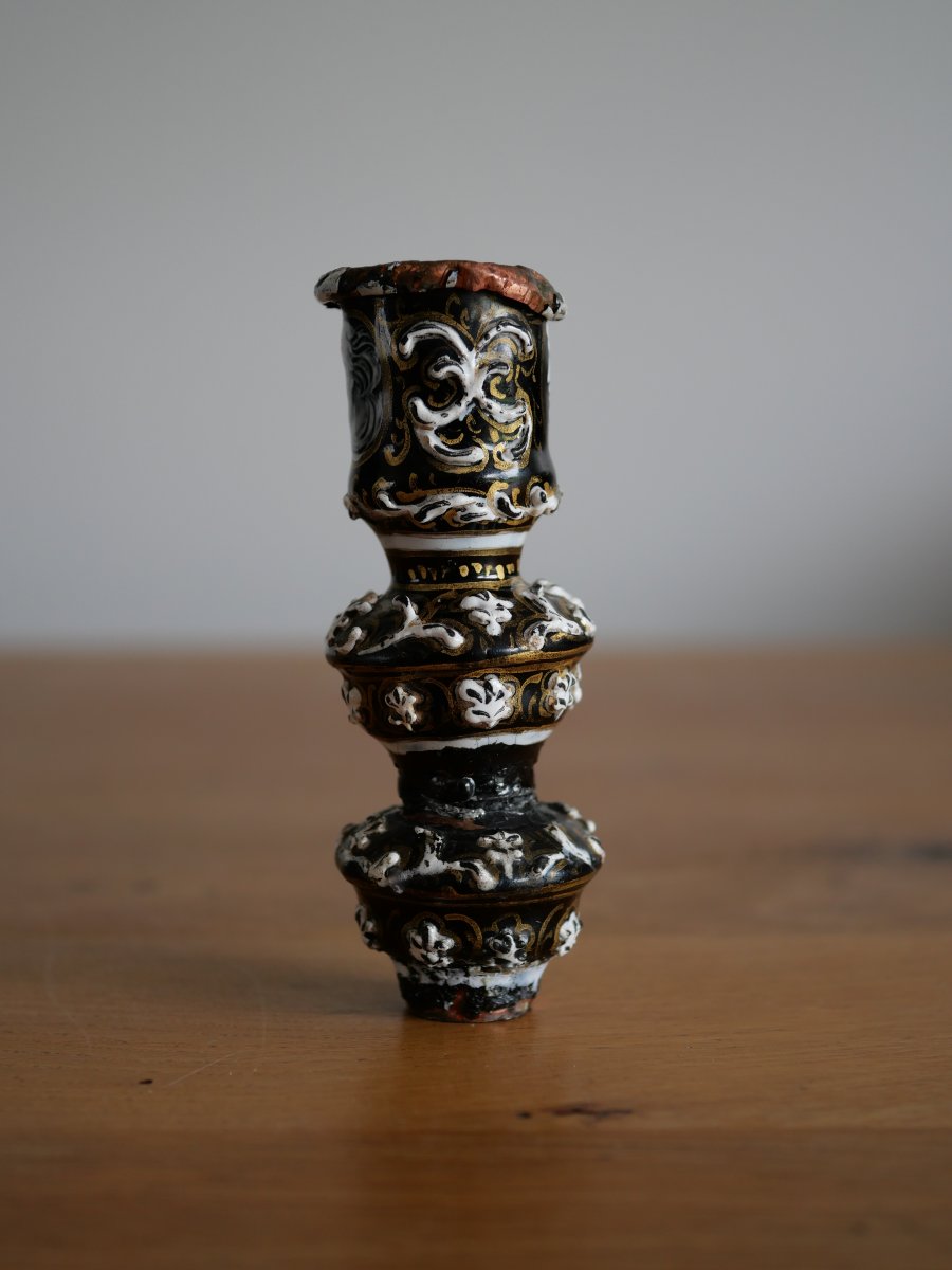 17th-century Limoges Enamel Candlestick Holder, Attributed To Jacques II Laudin, Louis XIV-photo-2