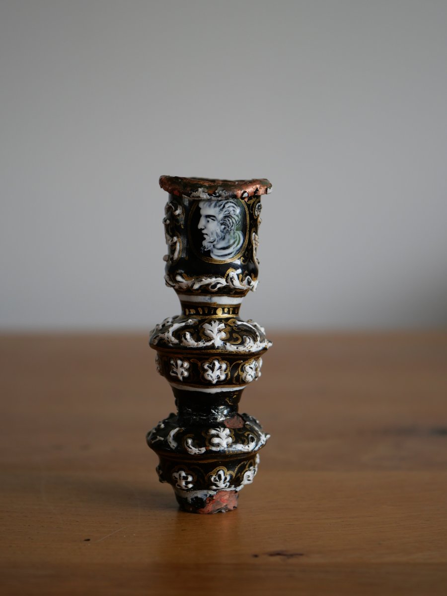 17th-century Limoges Enamel Candlestick Holder, Attributed To Jacques II Laudin, Louis XIV-photo-3