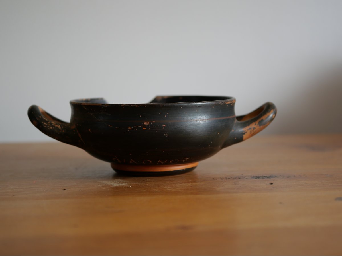 Kylix attique avec inscription grecque gravée ΦΙΛΩΝΟΣ , Ve–IVe siècle av. J.-C. Archéologie-photo-4