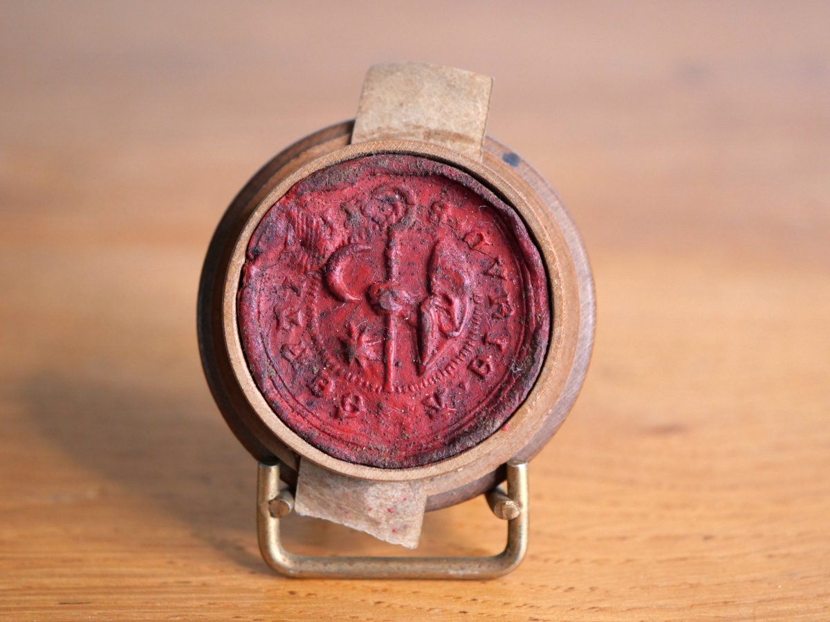 Medieval Seal Of The Officiality Of Strasbourg, 15th Century, In Its Original Medieval Case